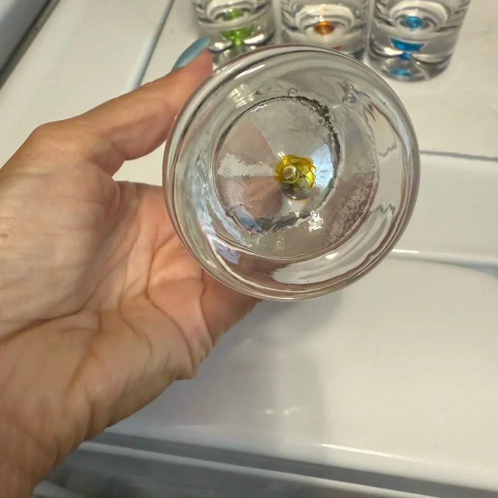 Carnival Cruise Set of 8 Clear Shot Glasses with Colorful Base